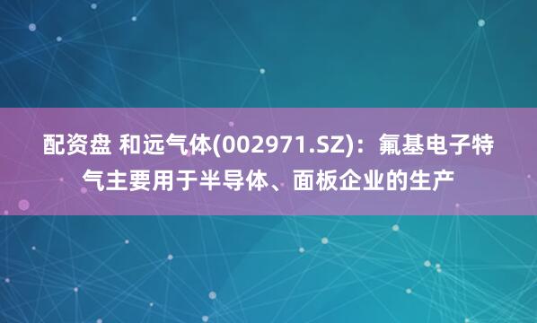 配资盘 和远气体(002971.SZ)：氟基电子特气主要用于半导体、面板企业的生产